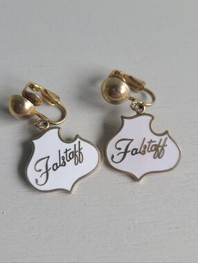 Vintage Falstaff Beer Logo Enameled Clip on Earrings